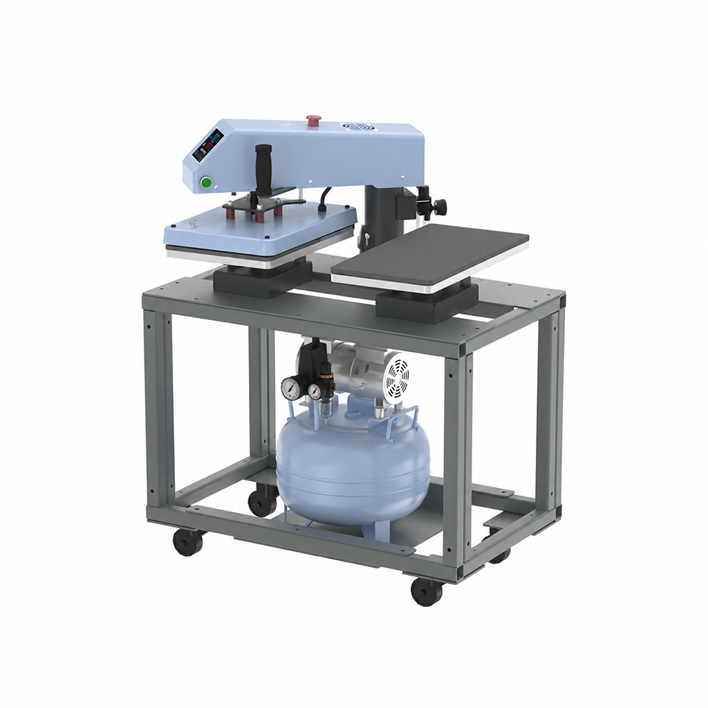 Plancha Térmica Neumática P15 Doble Estación (38x38, 40x50, 40x60 cm con Compresor 30L) o Mesa con Ruedas(Preventa)
