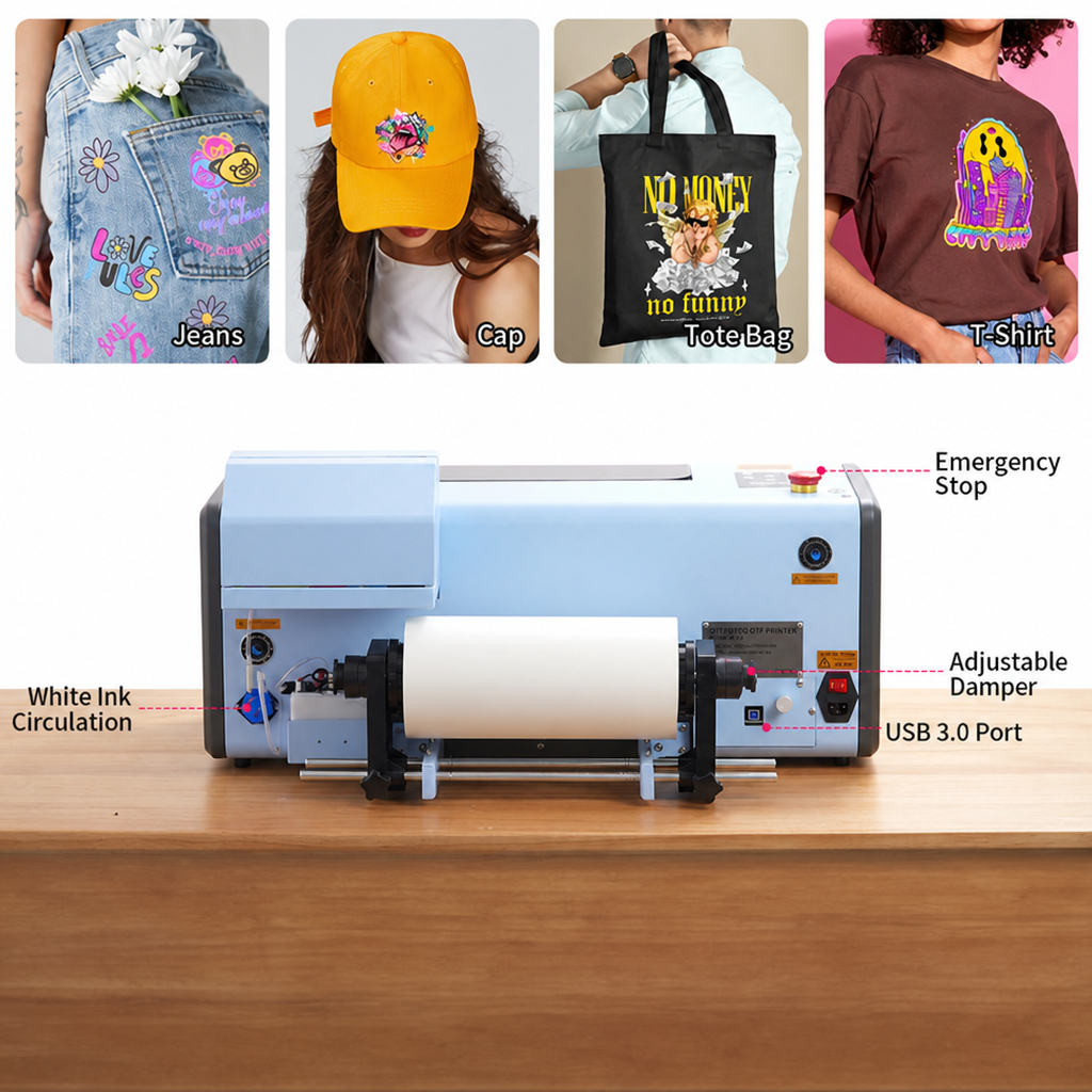 Impresora DTF M30 A3 30cm - Kit inicial con 6 botellas de tinta de 500ml y película DTF de 0.3x100m