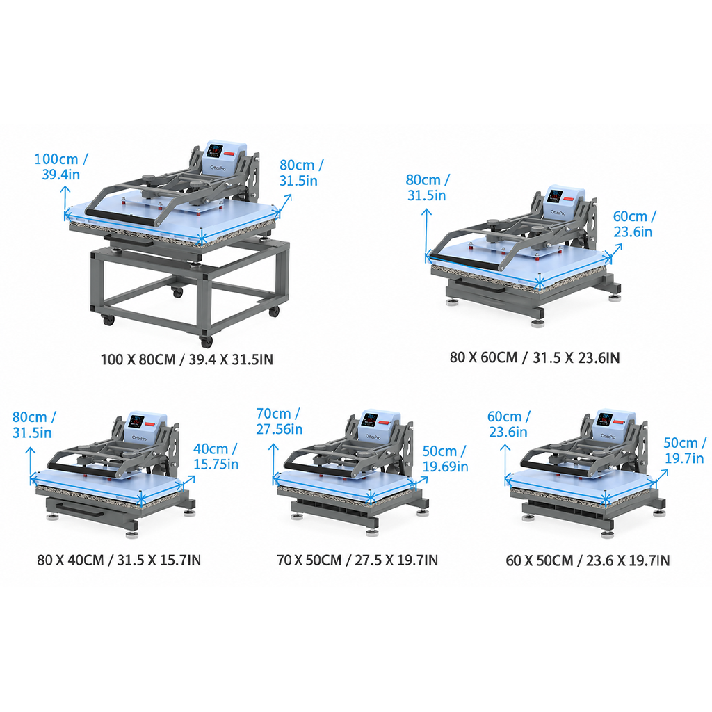 Plancha térmica de gran formato P12 (Medidas de 50x60 cm a 80x100 cm) – Opciones con Bandeja Extraíble y Manual