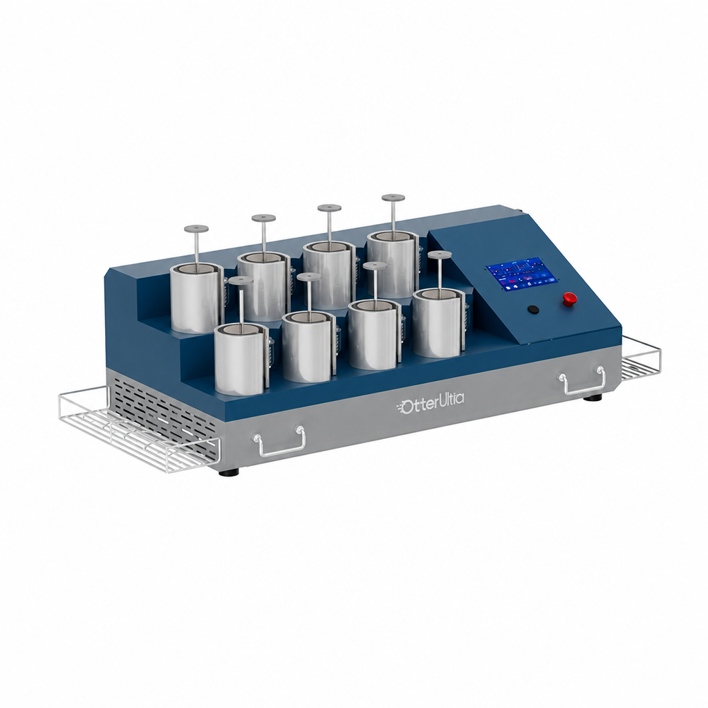 Plancha Térmica Automática Neumática de 8 Estaciones para Tazas y Accesorios –  Compresor 30L o Mesa con Ruedas(Preventa)