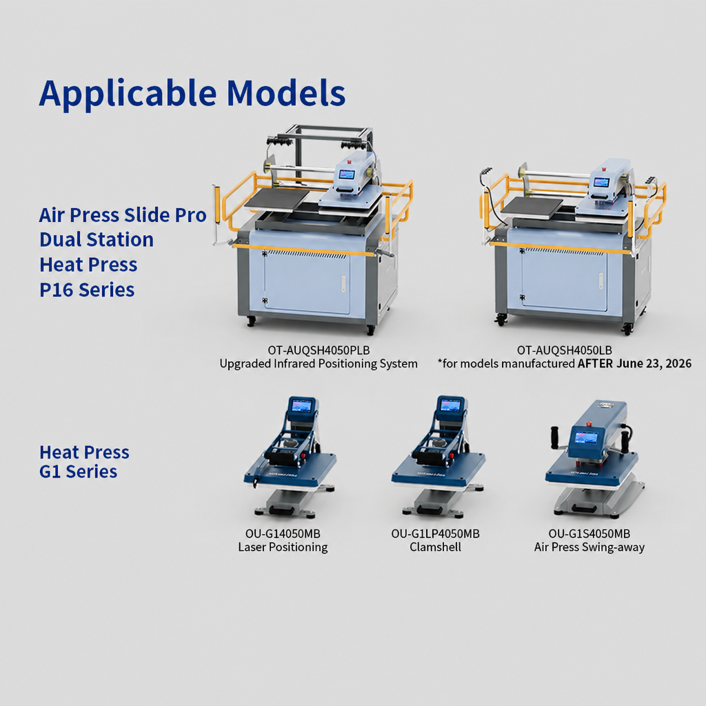 Special heating plates in various sizes compatible with the G1 and P16 Pro presses